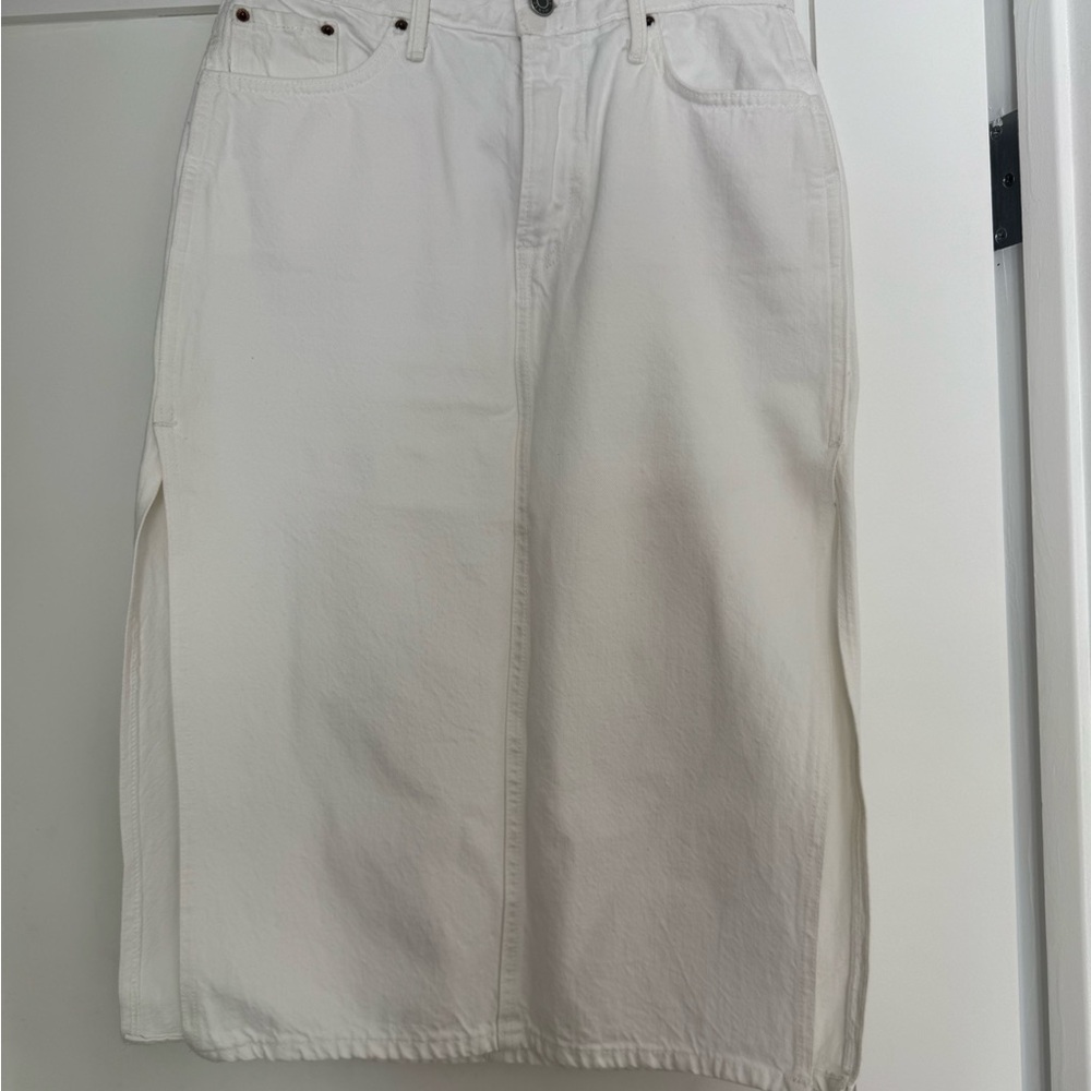GRLFRND Nora White Denim Midi Skirt with Double Slit - Size 26